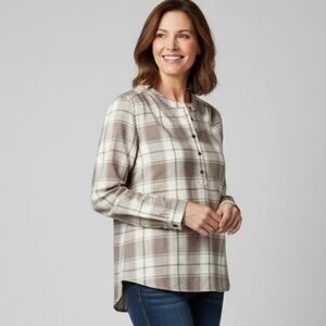 New! LL Bean Plaid Feather Soft Twill Popover Henley Style Shirt Size XL